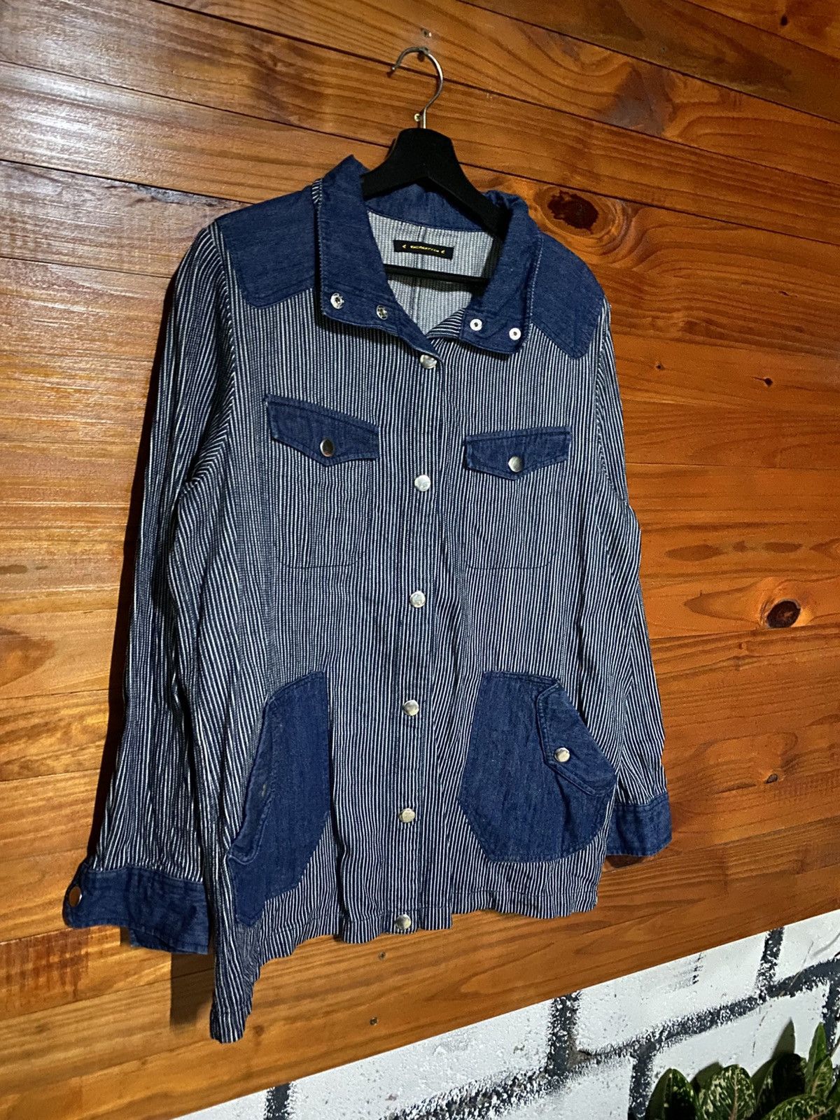 Japanese Brand Vintage Dejutto Pinstripe Denim Jacket – Japanese Workwear Size US M / EU 48-50 / 2 - 5 Thumbnail