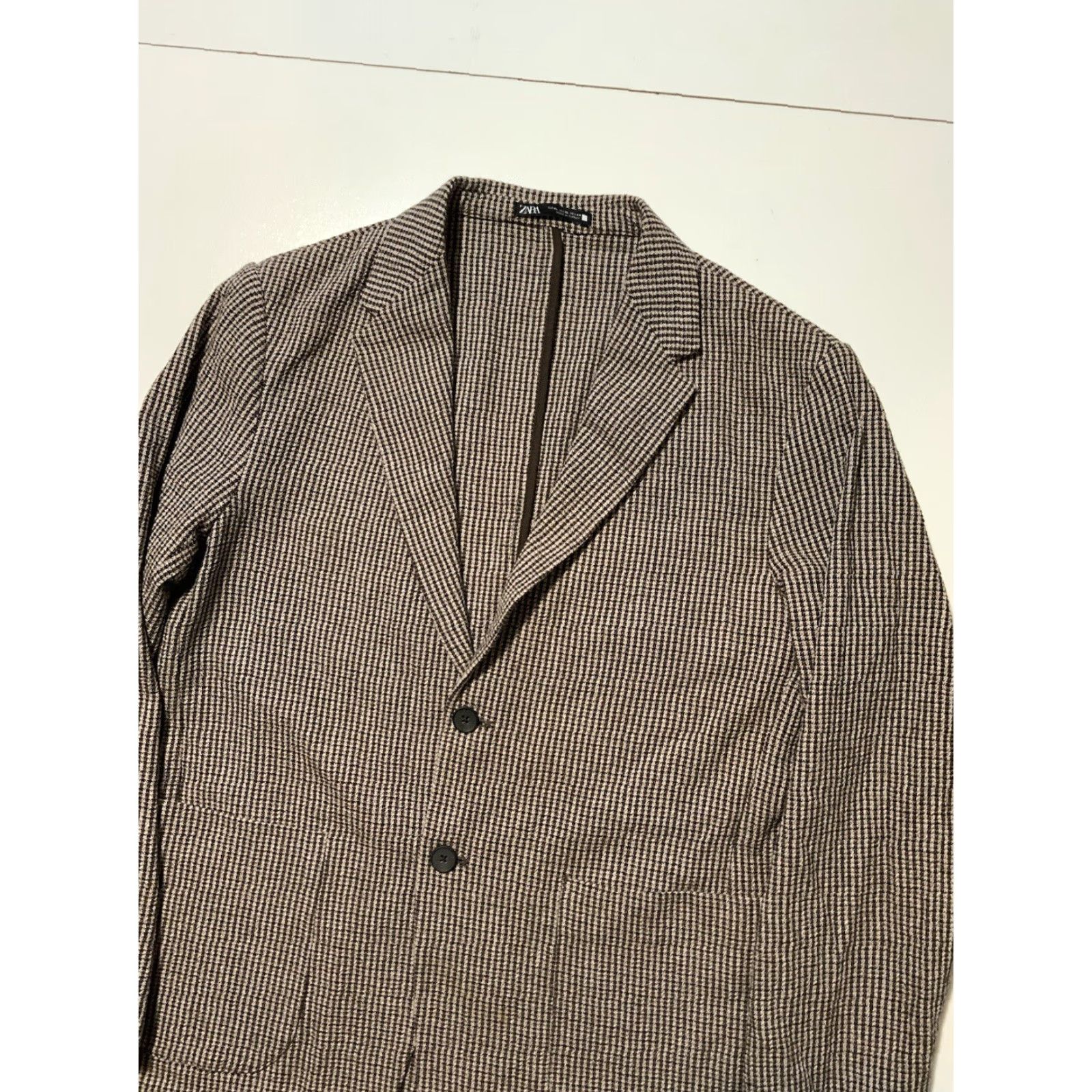 Zara Zara Blazer Jacket XL Relaxed Fit Houndstooth Two Button Sportscoat Mens Size 46R - 5 Thumbnail