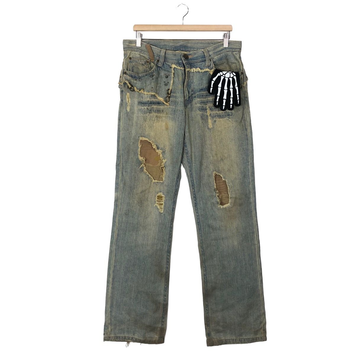 VINTAGE DISTRESSED DENIM JEANS PUNK STYLE CHROME HEARTS
