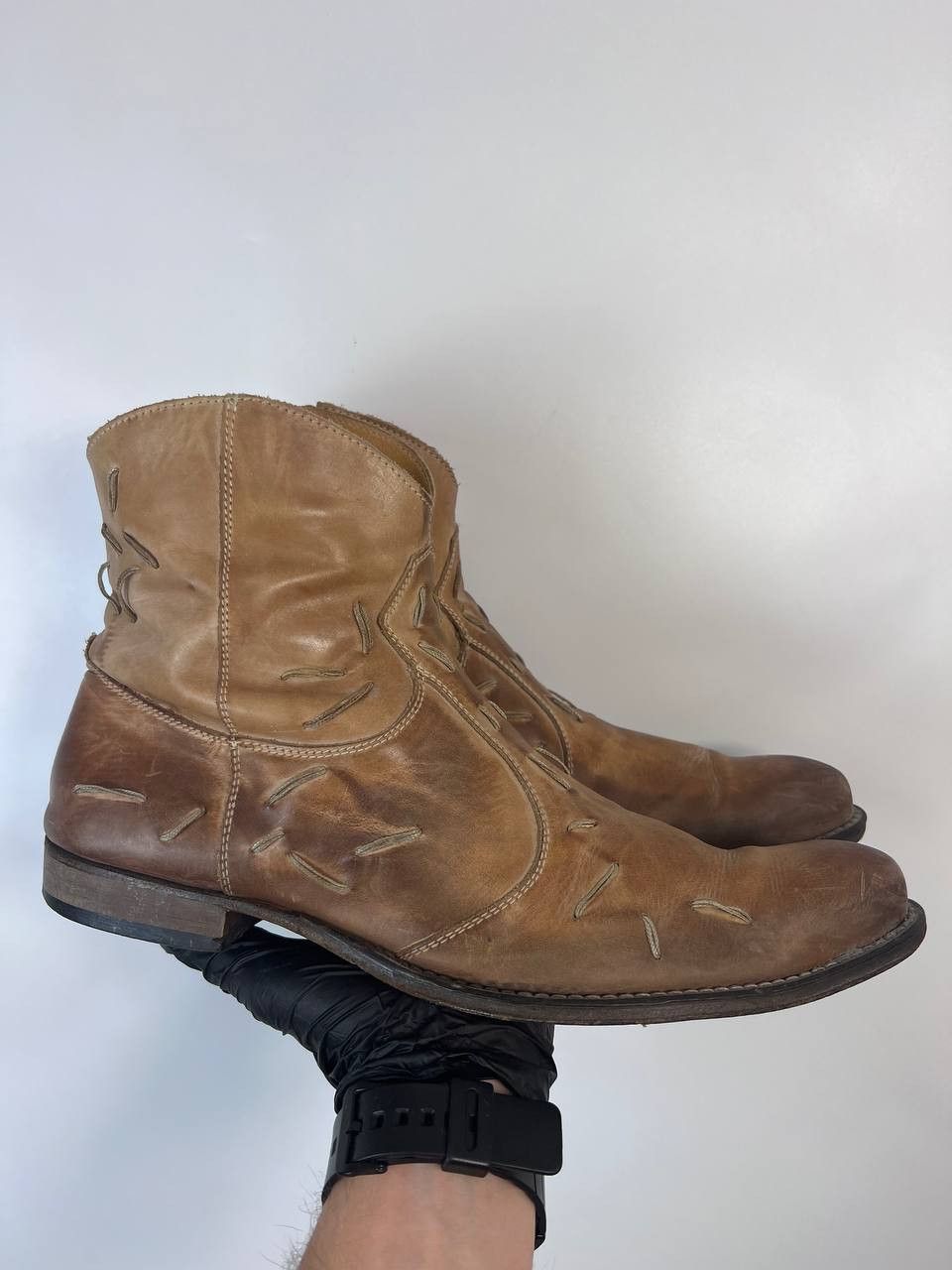 TIME & Co Italy Western Leather Ankle Boots Brown Size EU 42