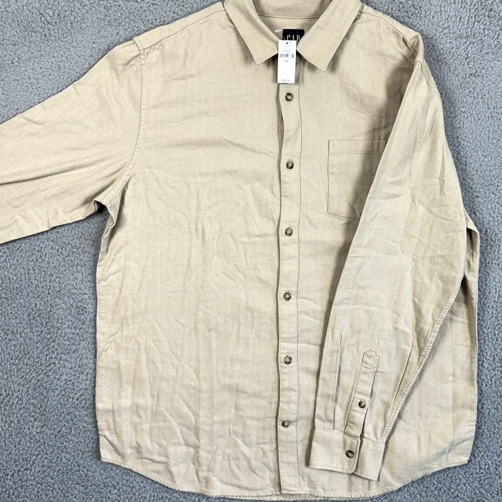 Gap VINTAGE Gap Shirt Flannel Men XL Tan Herringbone Button Up Long Sleeve Pocket Casual NEW Size US XL / EU 56 / 4 - 2 Thumbnail