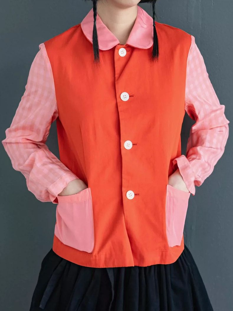 Comme des Garcons Comme Des Garcons Red and Pink Patchwork Crew Neck Top Size S / US 4 / IT 40 - 5 Thumbnail