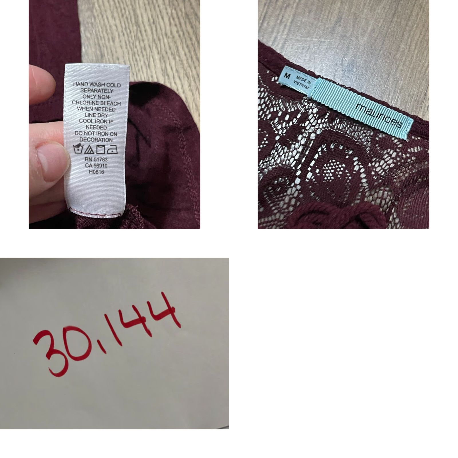 Vintage Maurices Shirt Women's Medium Burgundy Long Sleeve Lace V-neck T-Shirt Casual Fall Spring Summer Womens Size M / US 6-8 / IT 42-44 - 8 Thumbnail