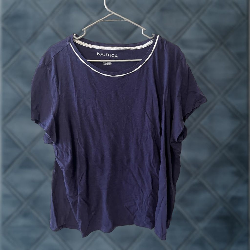 Nautica Nautica T-Shirt Women 2X Short Sleeve Round Neckt Pullover 100% Cotton Blue Navy Solid Abstract Size XXL / US 16-18 / IT 52-54 - 1 Thumbnail