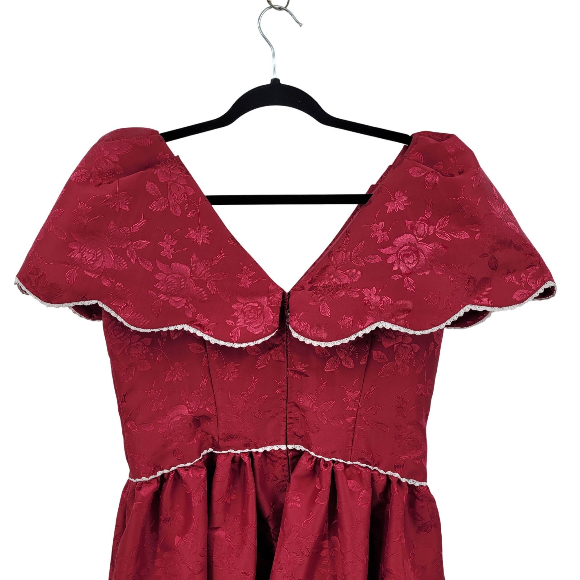 Handmade Vtg 80s Handmade Red Floral Jacquard Dress Sz M Fit & Flare Size M / US 6-8 / IT 42-44 - 7 Thumbnail