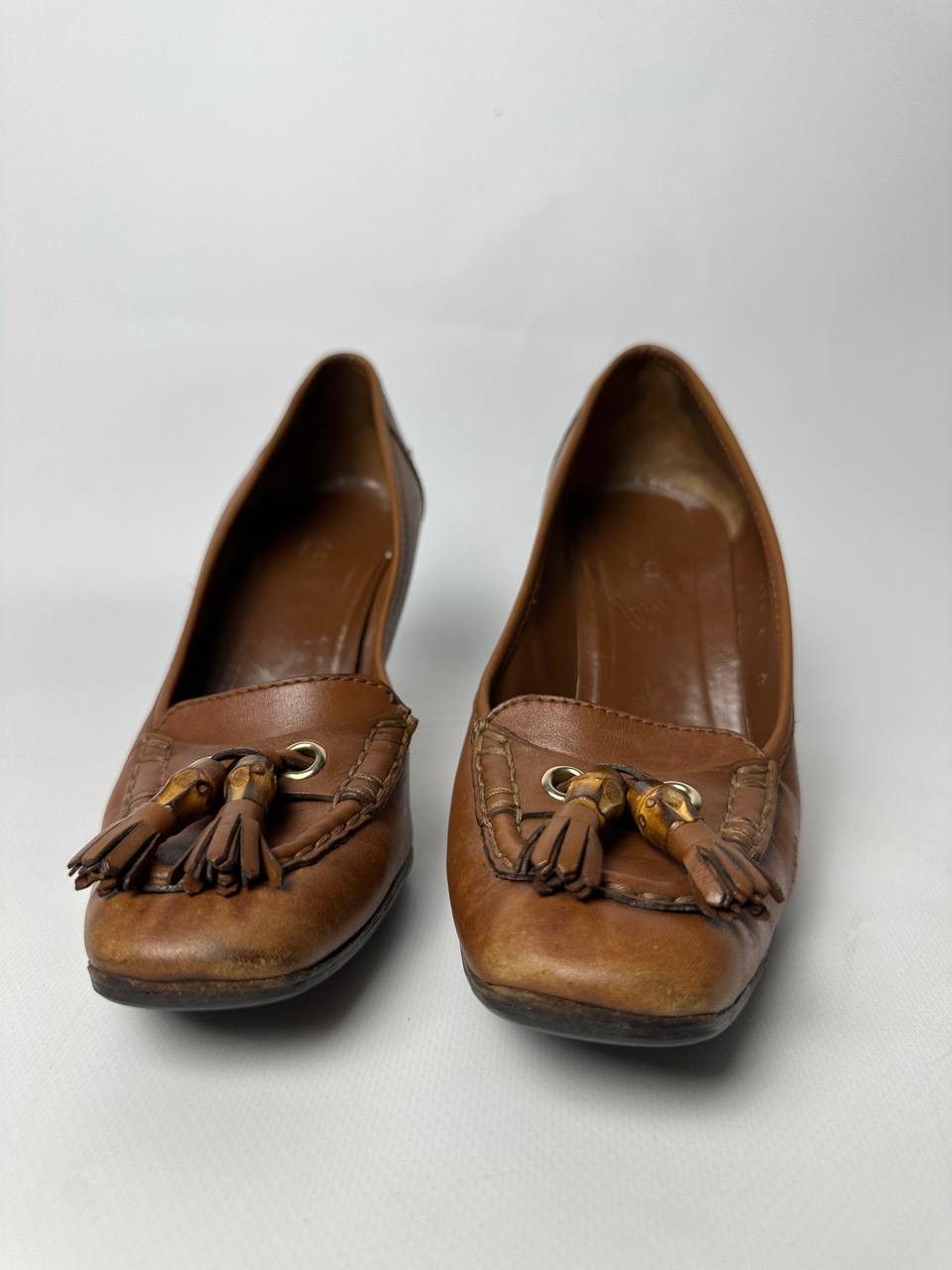 Gucci Gucci Brown Leather Vintage Heels Bamboo Detail Pumps Size US 8 / IT 38 - 2 Thumbnail