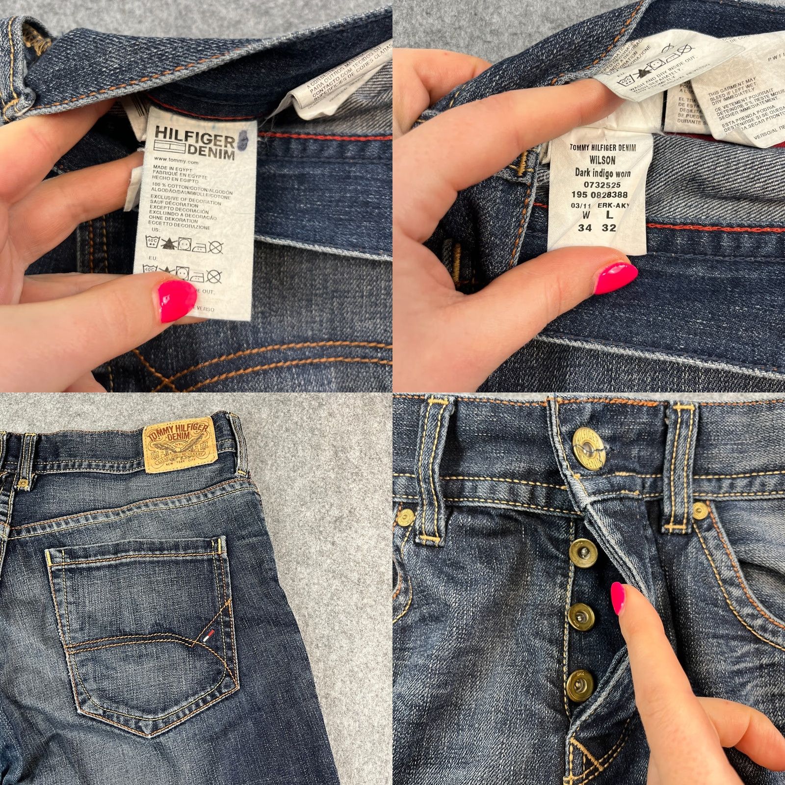 Tommy Hilfiger Tommy Hilfiger Jeans Relaxed Straight 34 29 Dark Wash Blue Whiskering Vintage Mens 5-Pocket Denim Cotton Baggy Style Straight Jeans Men Size US 34 / EU 50 - 8 Thumbnail