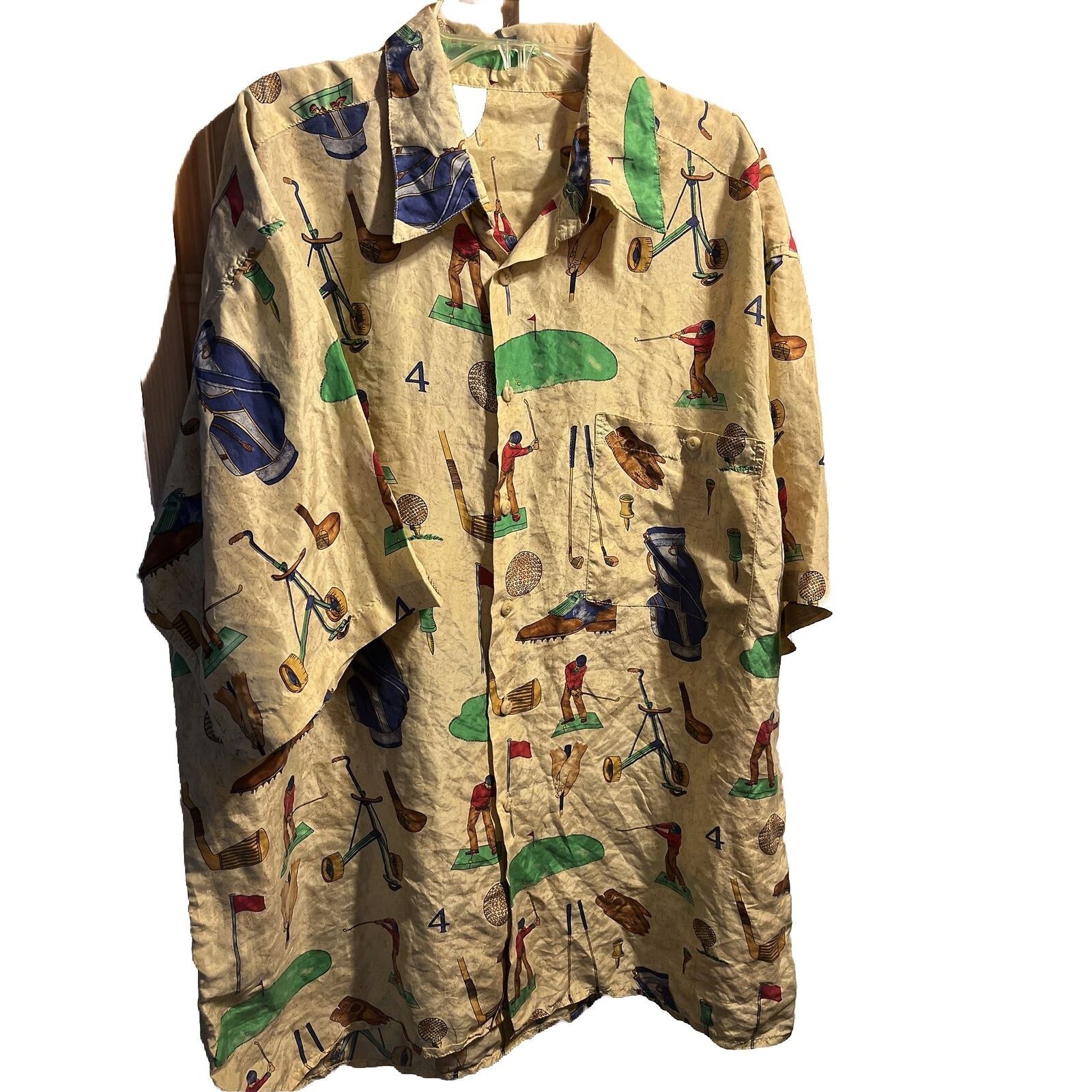 Unbranded Vintage Men’s XL Gold Golf Silk Button Down Shirt