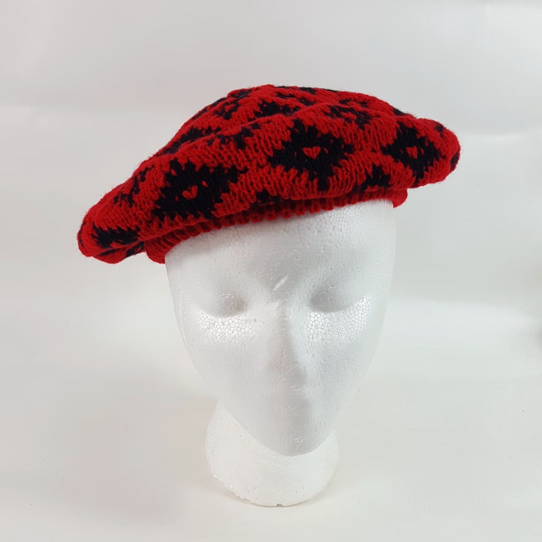 Vintage VINTAGE Vintage 80s Knit Wool Red Diamond French Beret Warm Winter Hat Womens One Size Size ONE SIZE - 2 Thumbnail