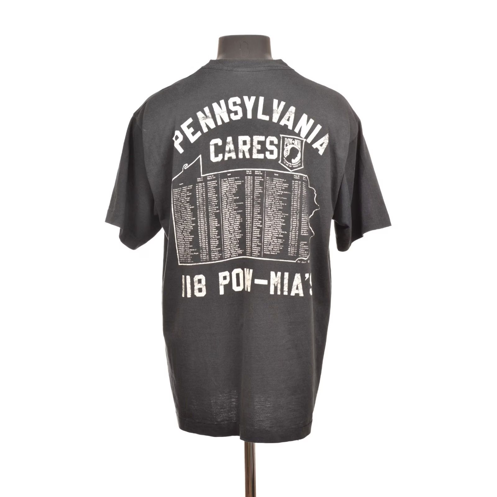 Vintage Screen Stars POW MIA Pennsylvania Cares Vintage T-Shirt XL Black Mens Short Sleeve 50/50 1990s Military Decal Pride Size US XL / EU 56 / 4 - 4 Thumbnail