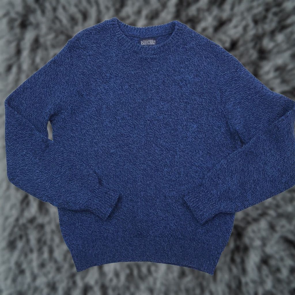 Vintage Lands End Sweater Men Large Tall Blue Wool Blend Knit Pullover Usa Made, Men's