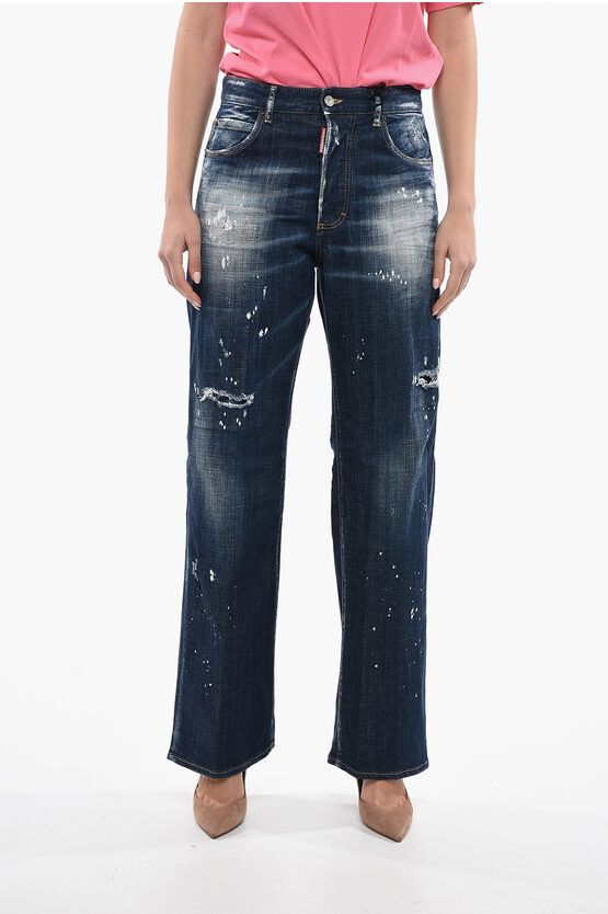 image of Dsquared2 Vintage Effect San Diego Straight Fit Denims 23Cm in Blue, Women's (Size 26)