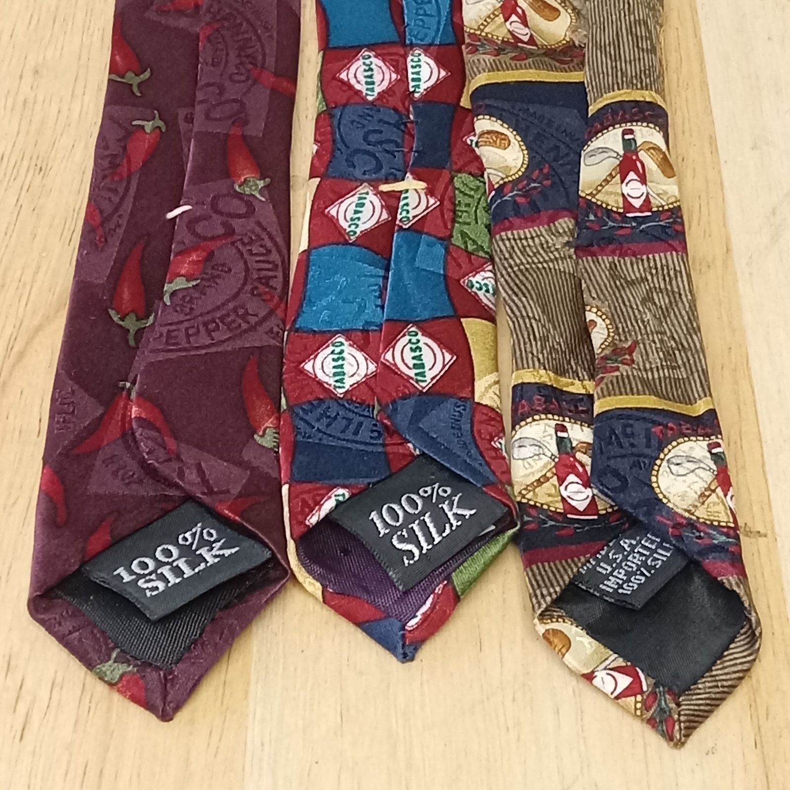 Tabasco Set Of 3 Tabasco Ties Men's Muted Colors 100% Silk USA Size ONE SIZE - 3 Thumbnail