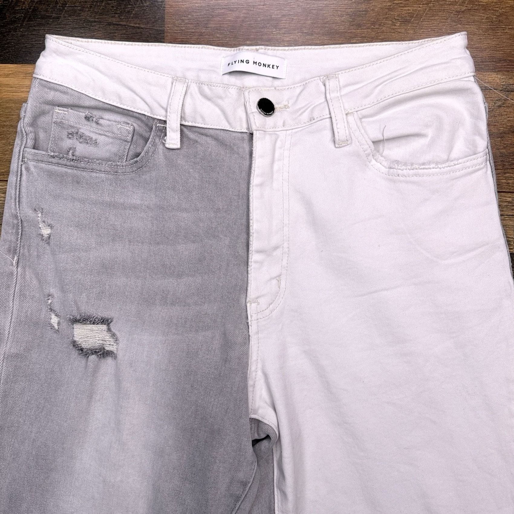 Vintage Flying Monkey Jeans Ankle Womens 29 Gray White Mid Rise Stretch Regular 5-Pocket City Jeans Womens Mens Girls Size 29" - 3 Thumbnail