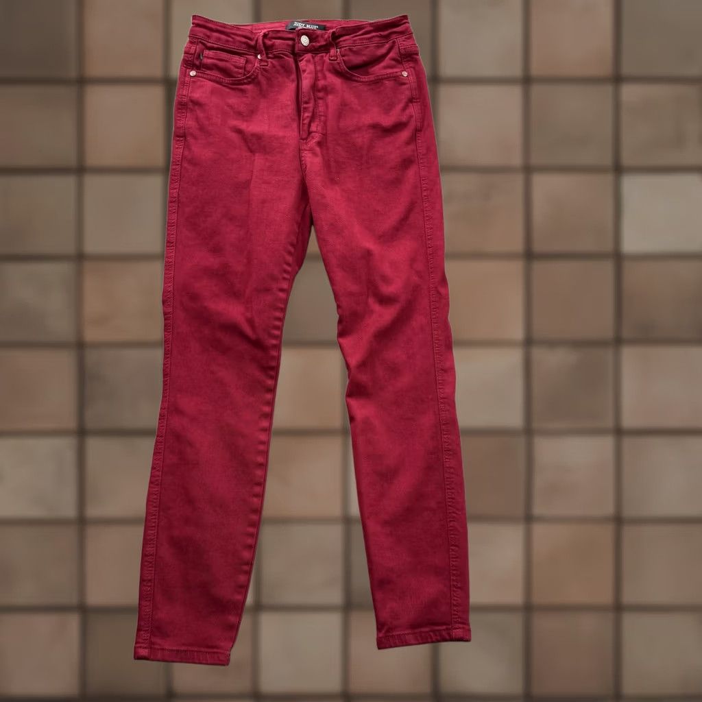Vintage Judy Blue Jeans Womens 11/30 Red High Rise Garment Dyed Skinny Denim 5-Pocket Stretch Casual Slim Pocketed Size 32" / US 10 / IT 46 - 1 Thumbnail