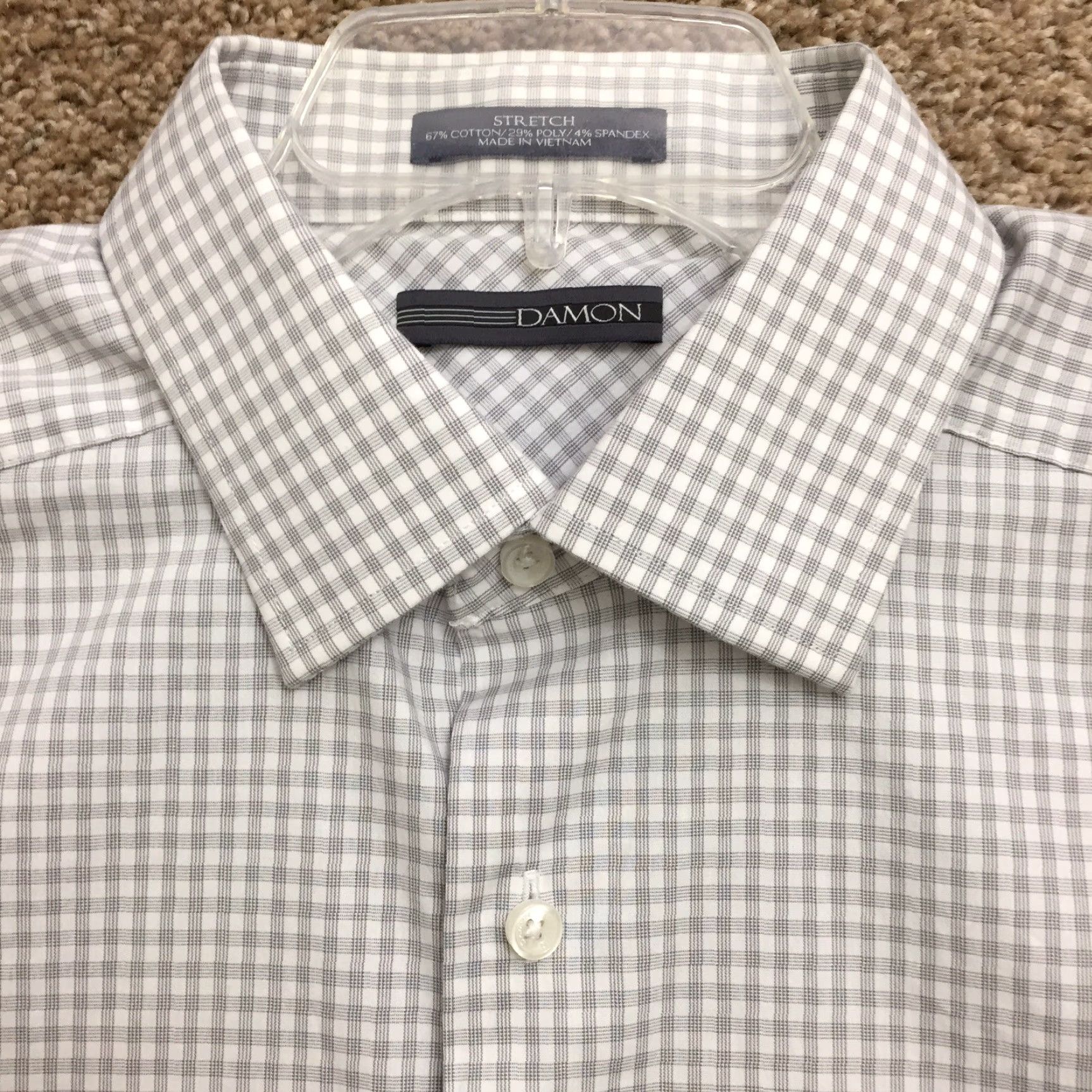 Vintage Damon Button-Up Shirt Mens 16.5-34/35 Long Sleeve Plaid Stretch Tailored Fit Gray Cotton Blend Size US XL / EU 56 / 4 - 2 Thumbnail