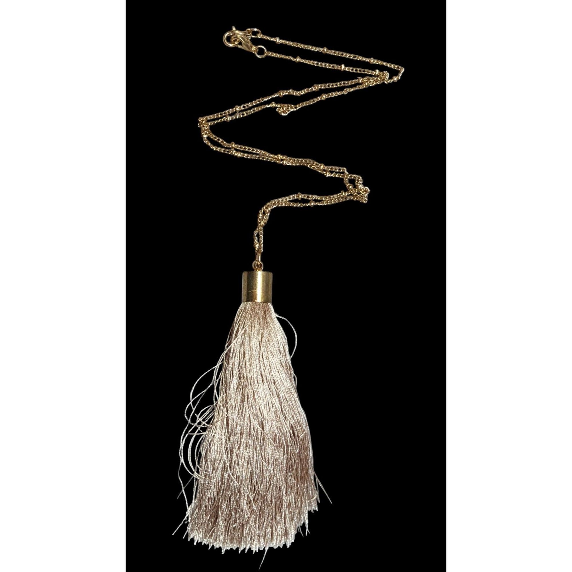 Other Bohemian Beige And Gold Tone Tassel Pendant Necklace Size ONE SIZE - 1 Thumbnail