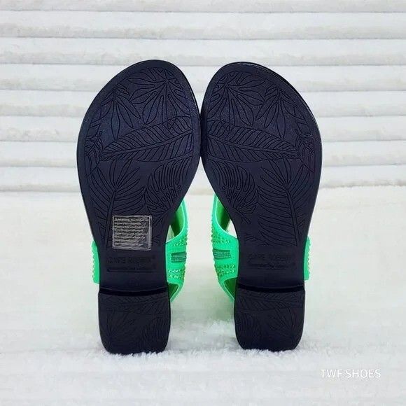 Other Just Doit Rhinestones Flat Bootie Thong Sandals Green (US Sh Size US 7.5 / IT 37.5 - 7 Thumbnail
