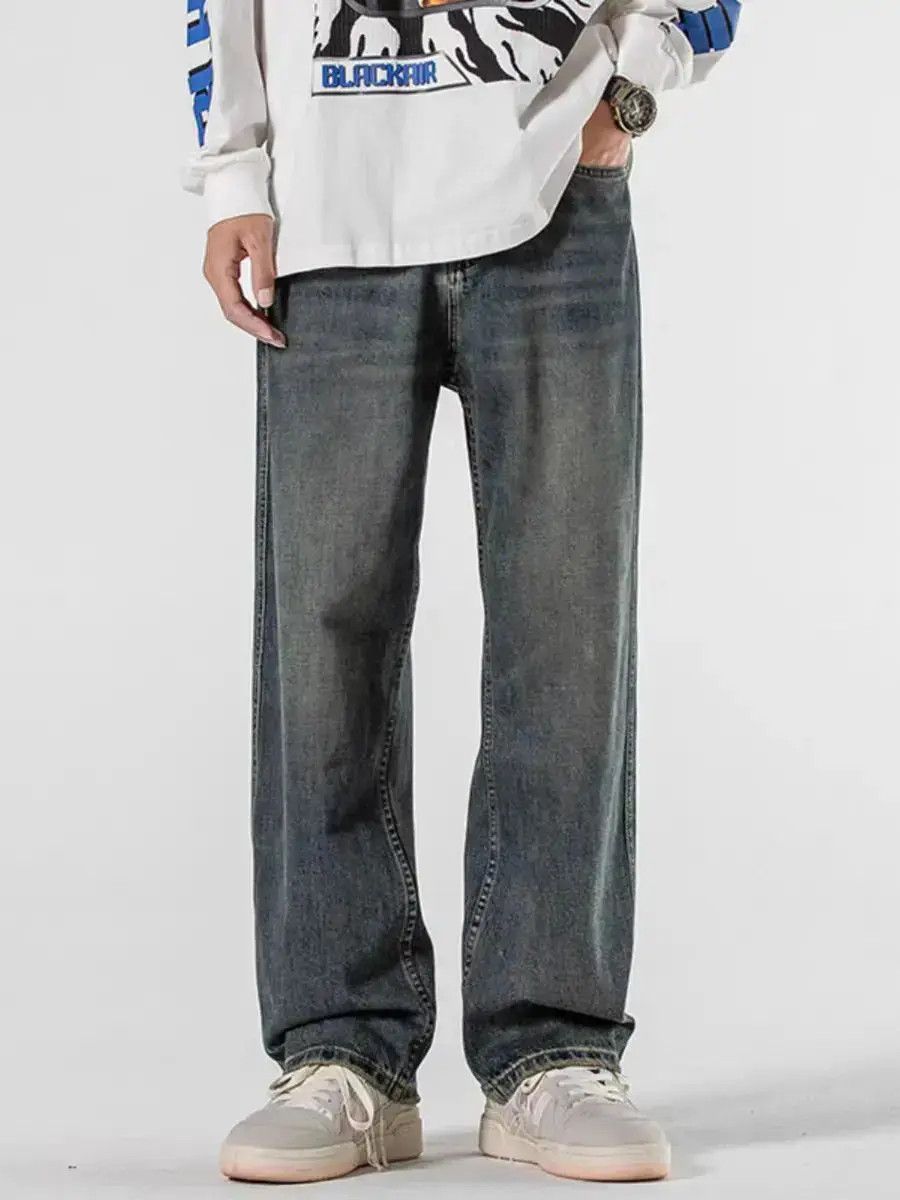 Japanese Brand Vintage washed and padded loose fit straight leg jeans Size US 32 / EU 48 - 1 Thumbnail