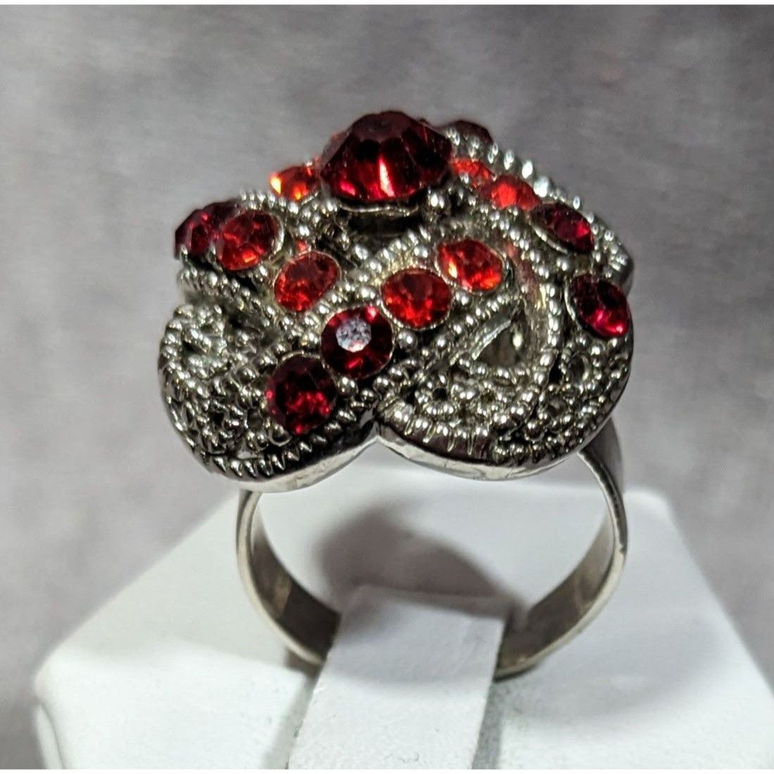 Other Gothic Vampire Knot Ring Silver Tone With Red Stones Adjusta Size ONE SIZE - 5 Thumbnail