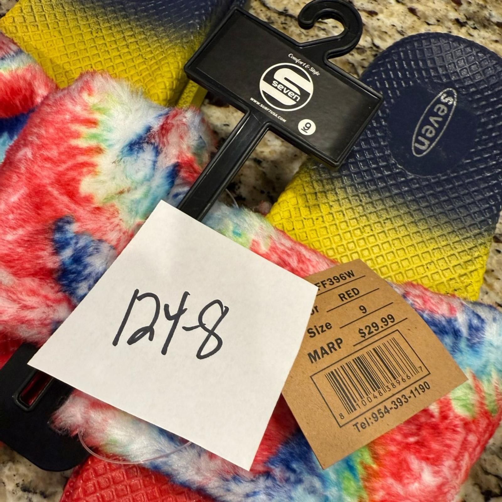 Seven 7 Seven tie dyed faux fur rainbow colored slides Size 9 Size US 9 / IT 39 - 9 Thumbnail