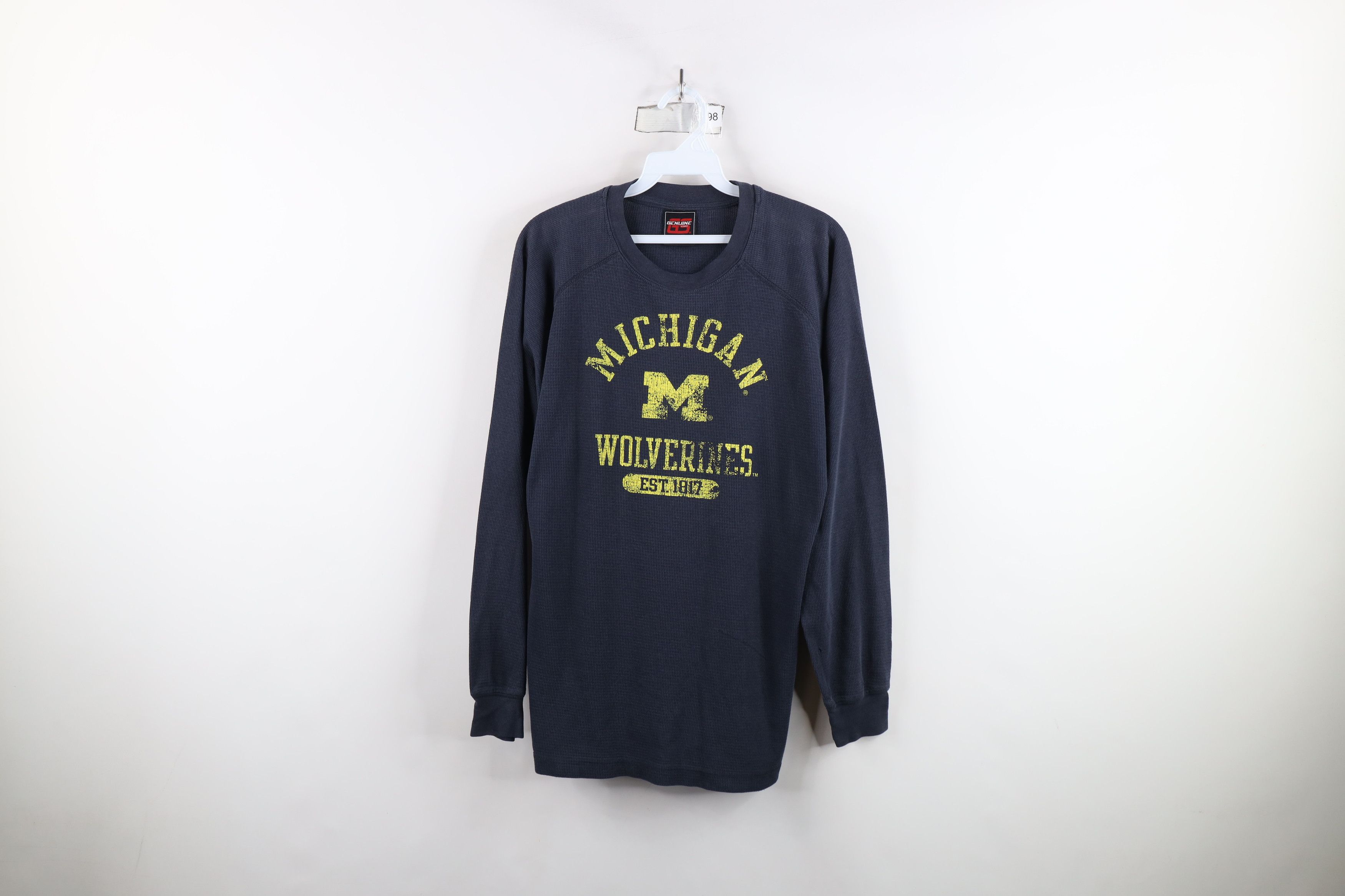 Vintage Vintage 90s University of Michigan Waffle Knit T-Shirt Size US L / EU 52-54 / 3 - 1 Thumbnail