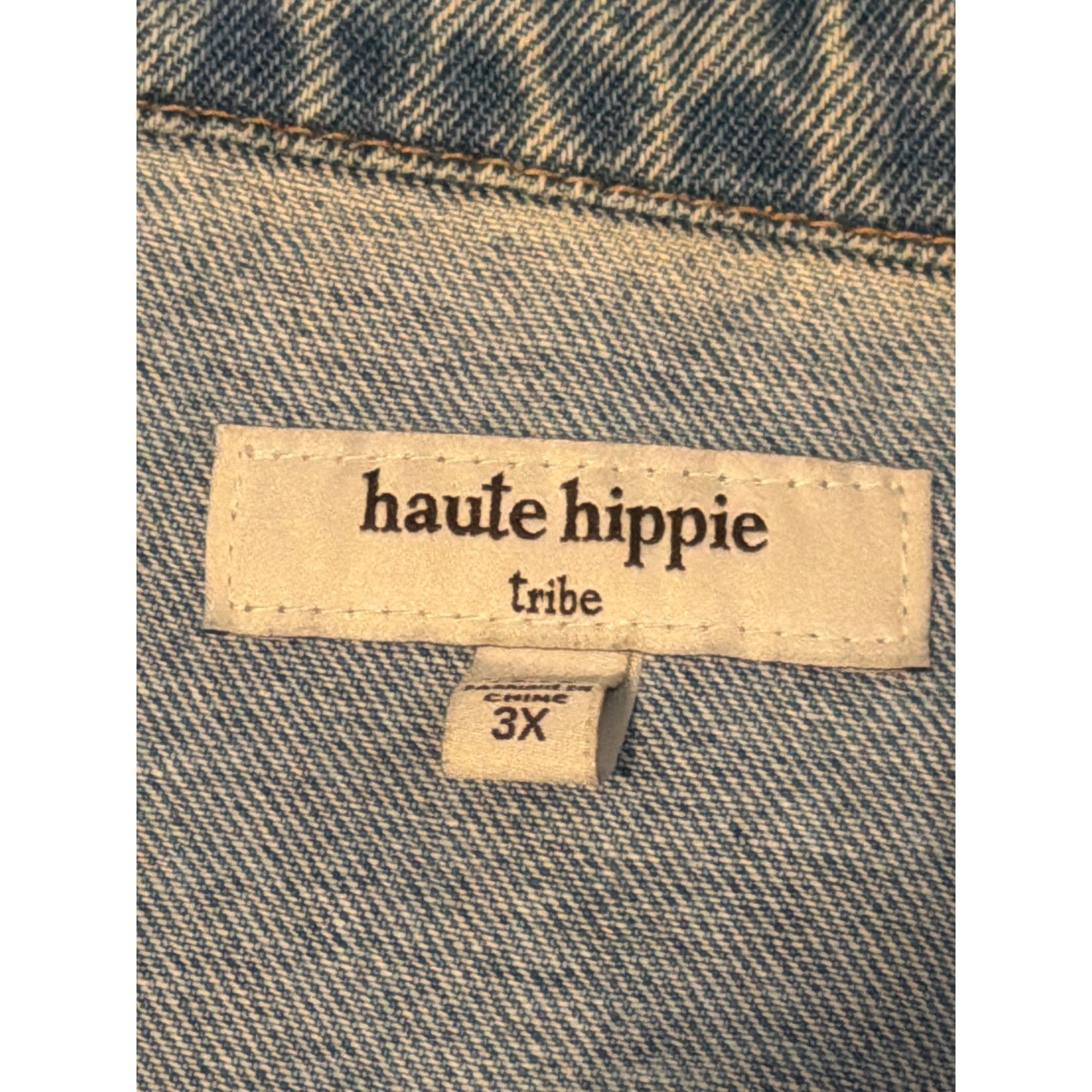 Haute Hippie Haute Hippie Tribe Distressed Light Wash Denim Jean Jacket S Size 3XL / US 20-22 - 5 Thumbnail