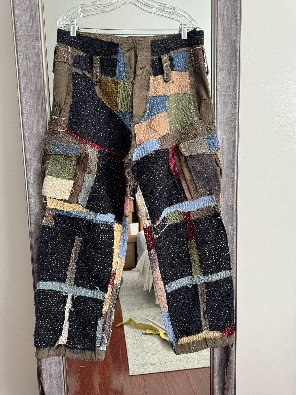 Yohji Yamamoto Custom Hand Stitched 1 of 1 Boro Patchwork Cargo Pants Size US 34 / EU 50 - 3 Thumbnail