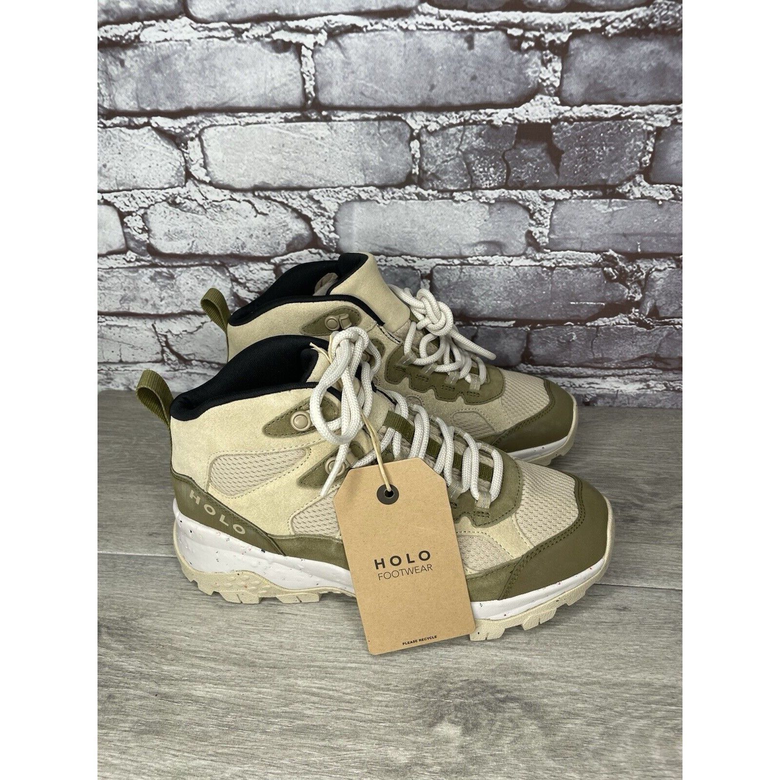 Halo Holo Footwear Troy Eco Leather Mid WP Hiking Boots Khaki Wom Size US 9 / IT 39 - 23 Thumbnail