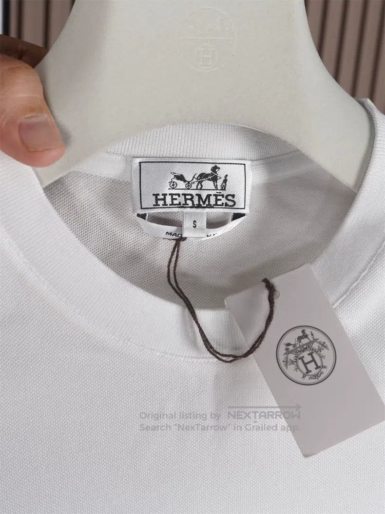 Hermes Hermes Spring-Summer Men's White Pique Cotton Short Sleeve Size US S / EU 44-46 / 1 - 4 Thumbnail