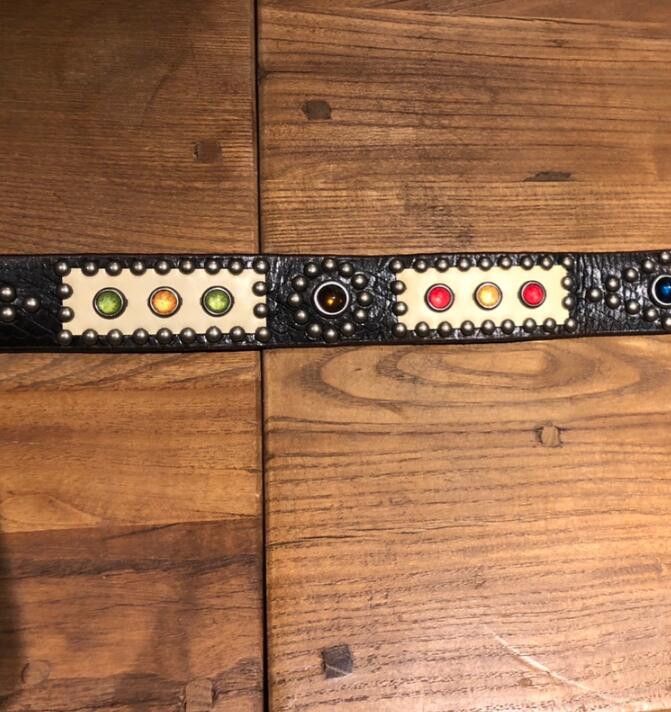 Designer × Leather Retro Locomotive Leather Nail Belt Size ONE SIZE - 4 Thumbnail