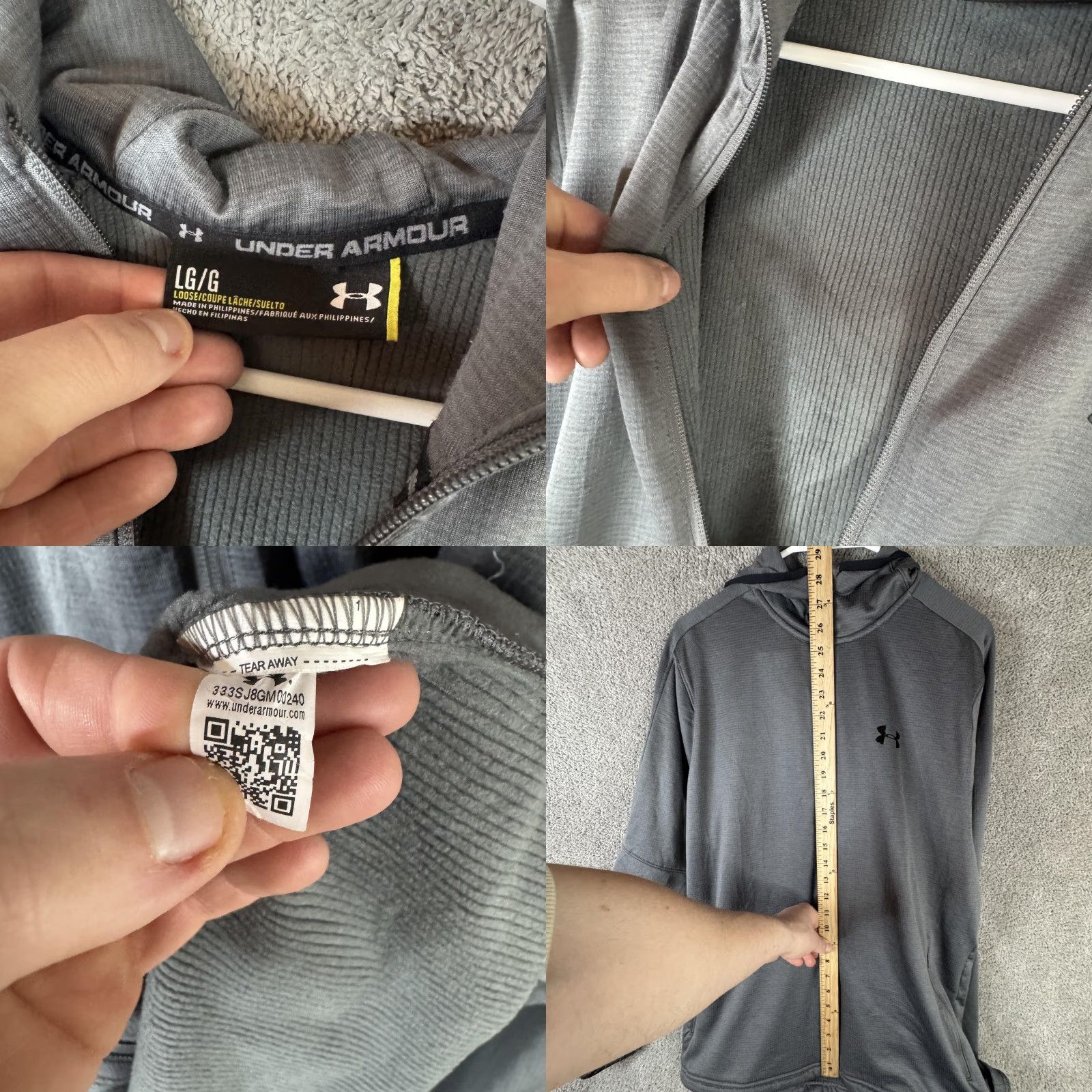 Under Armour Under Armour Jacket Mens L Gray Hooded Full Zip Lined Lightweight Athletic Running Gym Training Casual Front Zip Pockets Size US L / EU 52-54 / 3 - 8 Thumbnail