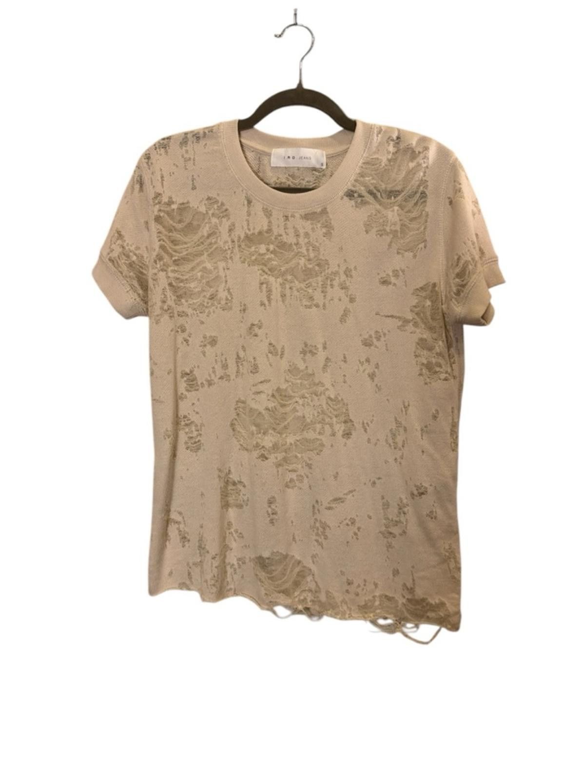 Iro IRO Jeans Women’s Textured Distressed Cream Tee sz S Size S / US 4 / IT 40 - 1 Thumbnail