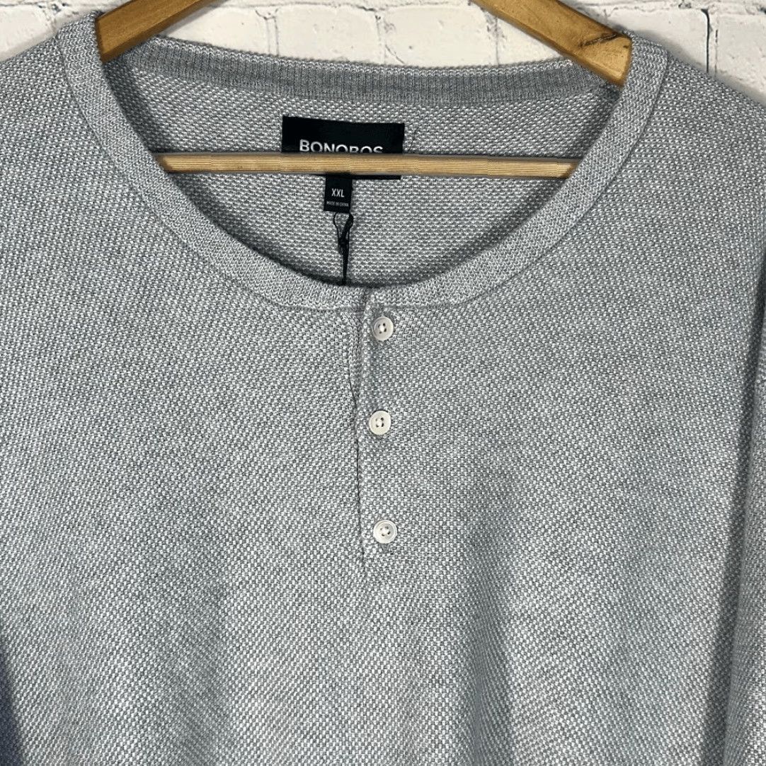 Bonobos Bonobos Mens Henley Thermal Sweater Waffle-Knit Pullover XXL NEW Gray Red Crewneck Mens Size US XXL / EU 58 / 5 - 4 Thumbnail