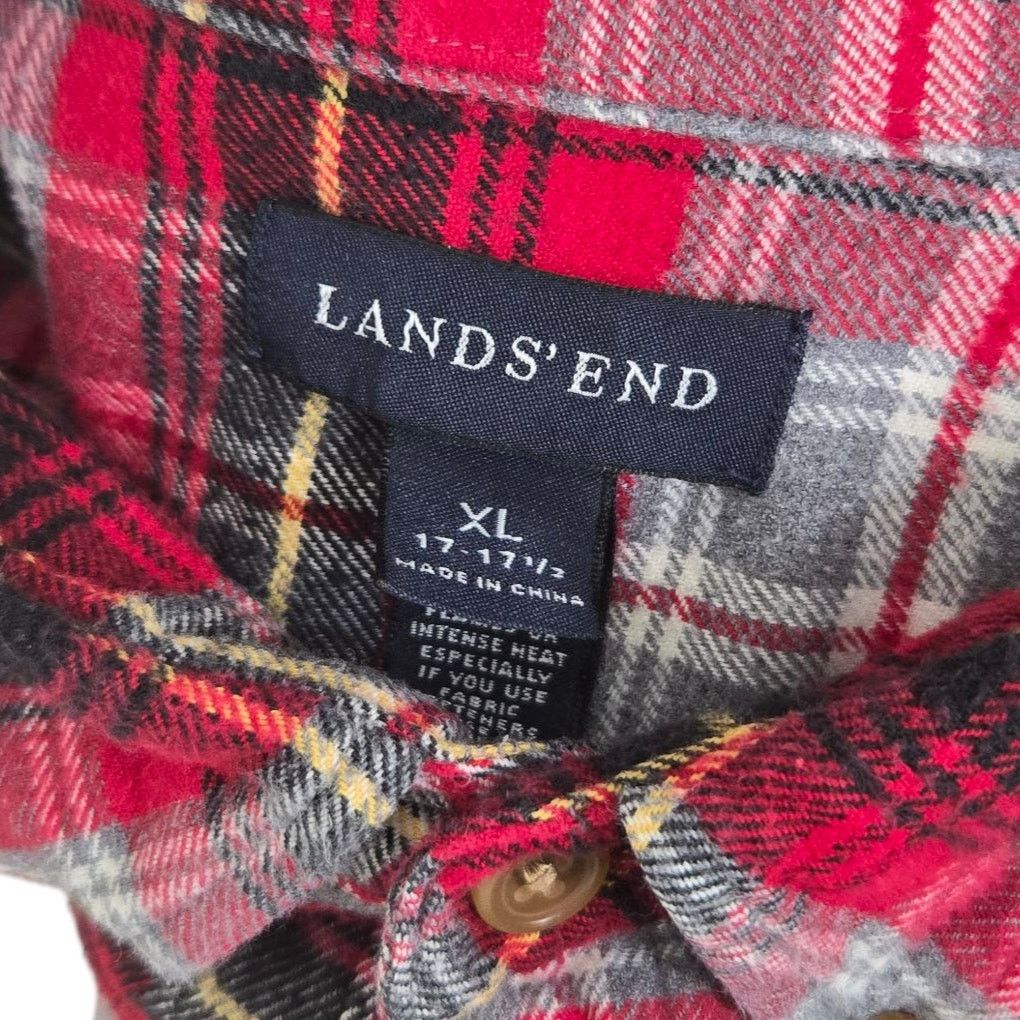 Lands' End Lands End Mens Plaid Shirt XL 17 17.5 Flannel Cotton Button Size US XL / EU 56 / 4 - 7 Thumbnail