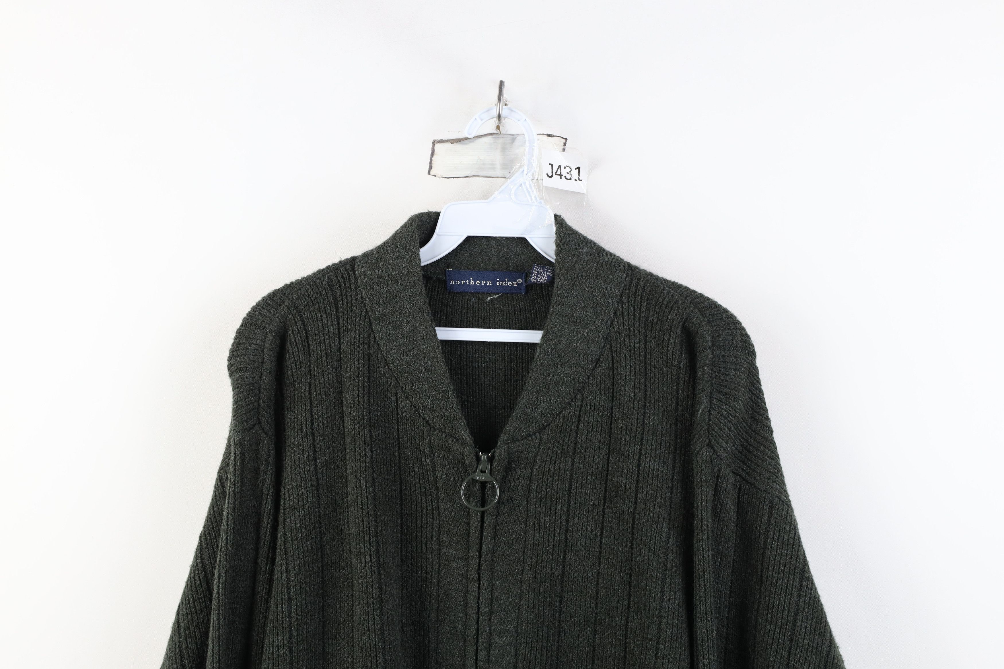 Vintage Vintage 90s Streetwear Ribbed Zip Cardigan Sweater Green Size US XL / EU 56 / 4 - 2 Thumbnail