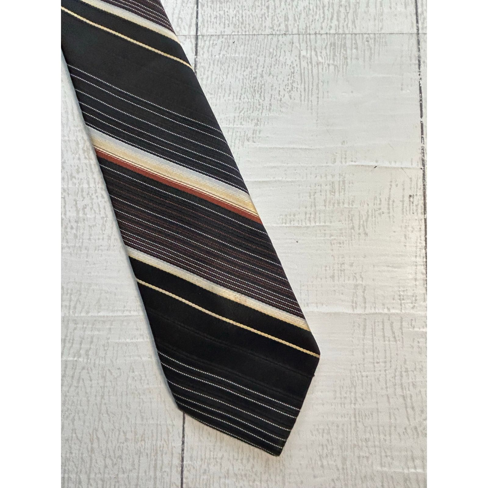 Other Arc de Triomphe Textured Tie Black Bronze Cream Gold Stripe Size ONE SIZE - 4 Thumbnail