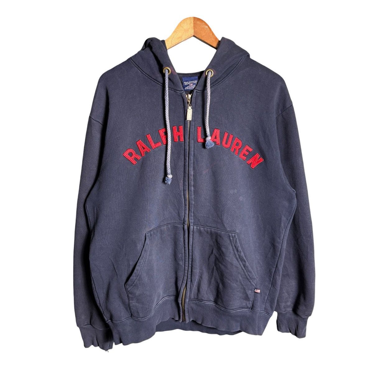 Polo Ralph Lauren Vintage 90s Polo Ralph Lauren Jeans Navy Distressed Hoodie Size US L / EU 52-54 / 3 - 1 Thumbnail