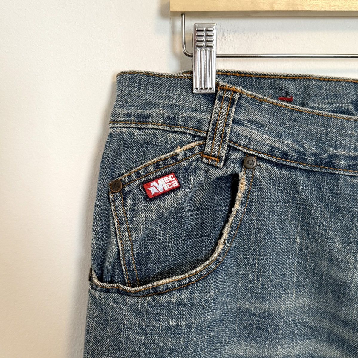Mecca × Vintage VTG Y2K Mecca Distressed Embroidered Baggy Denim Blue Jeans Size US 40 / EU 56 - 4 Thumbnail