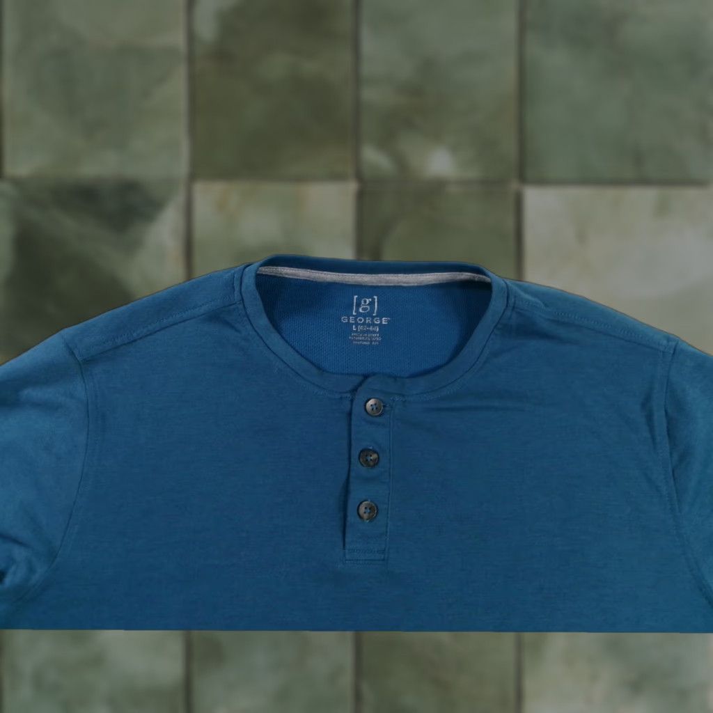 George George Shirt Mens L Teal Henley Classic Short Sleeve Comfortable Everyday Basic Outdoor Shirt Size US L / EU 52-54 / 3 - 1 Thumbnail