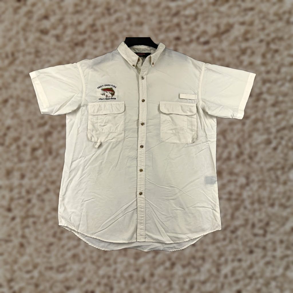 Vintage Redington Mens Shirt Large Ivory Nylon Button Up Fishing Angler Utah Green River Size US L / EU 52-54 / 3 - 1 Thumbnail