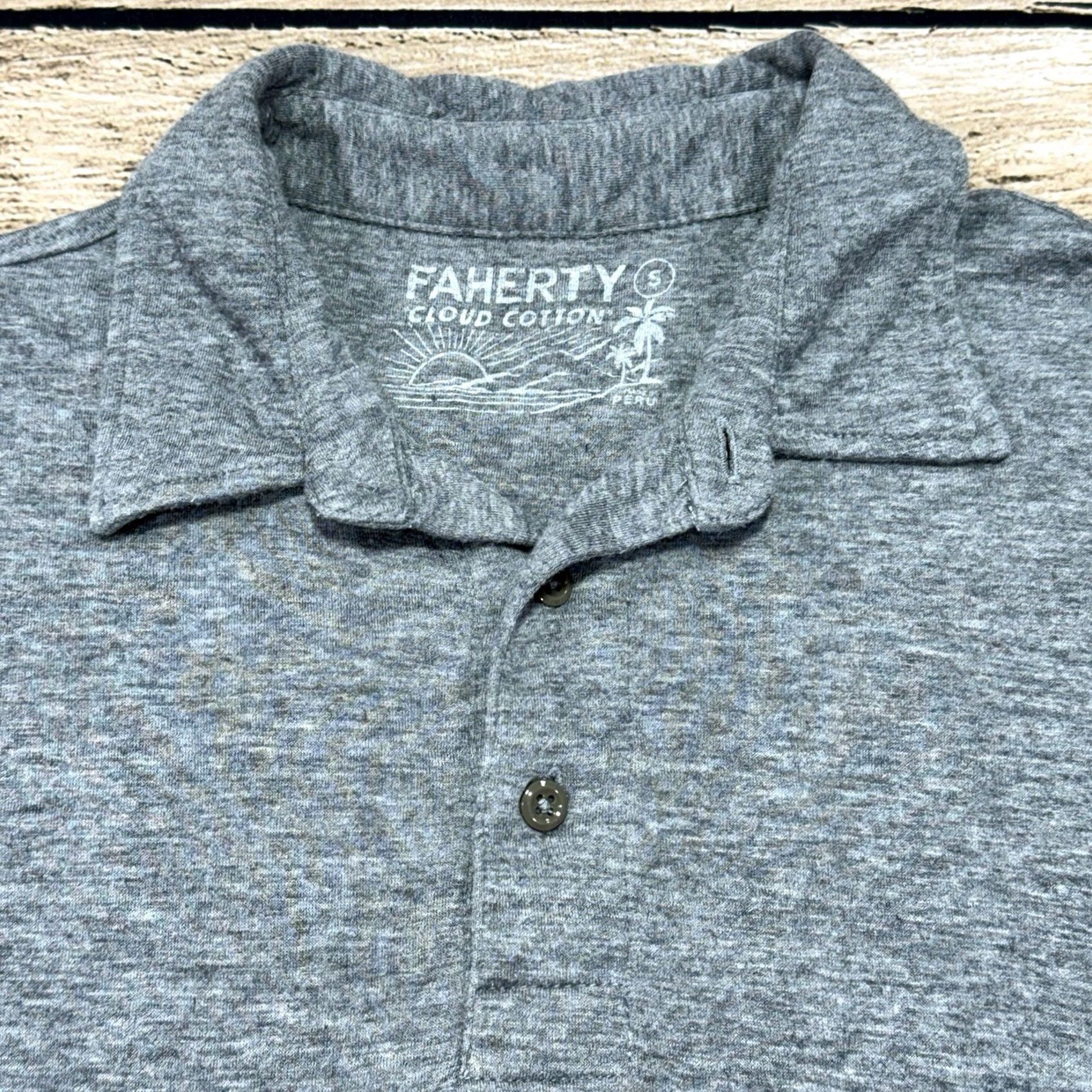 Faherty Faherty Polo Shirt Mens Small Gray Cloud Cotton Soft Pima Modal Lightweight Regular Short Sleeve Button Collar Cotton Size US S / EU 44-46 / 1 - 2 Thumbnail
