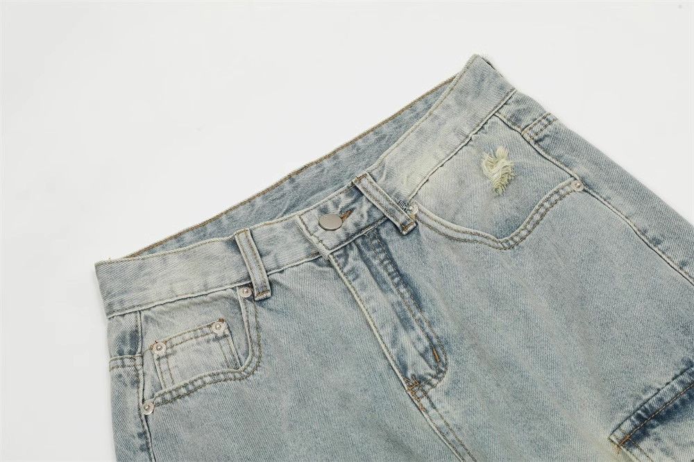 Japanese Brand × Jean Washed men's loose casual multi-pocket ripped work jeans Size US 32 / EU 48 - 4 Thumbnail