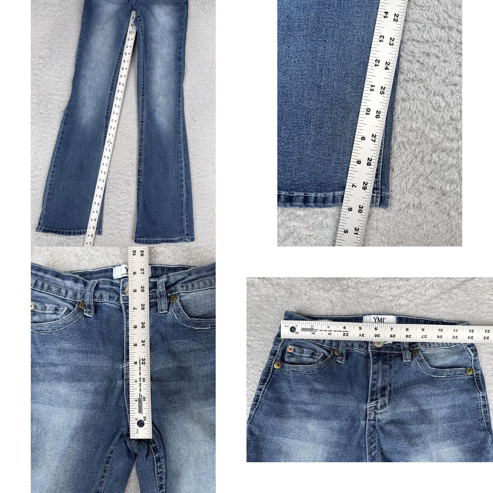 Vintage YMI Bootcut Jeans Juniors 1 Blue Med Wash Low Rise Stretch Distressed 24x30 Womens Jeans 90s Bohemian Size 25" / US 0 / IT 36 - 8 Thumbnail