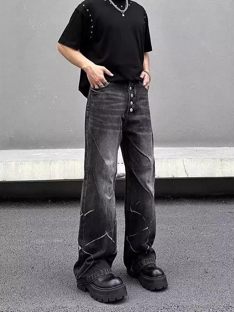 Japanese Brand Retro washed distressed straight wide-leg lightning jeans Size US 32 / EU 48 - 2 Thumbnail