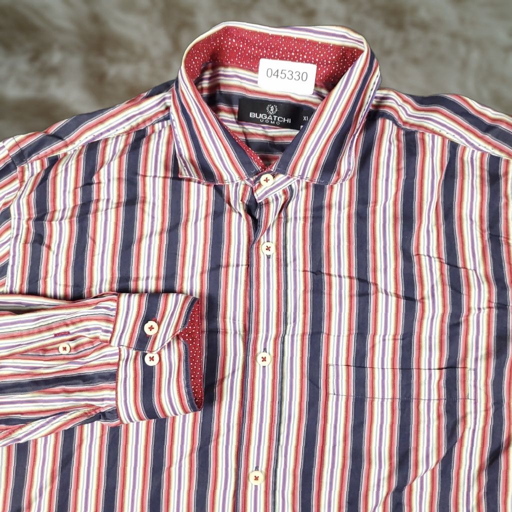 BUGATCHI Bugatchi Uomo Shirt Mens XL Red Striped Long Sleeve Button-Up Casual Size US XL / EU 56 / 4 - 1 Thumbnail
