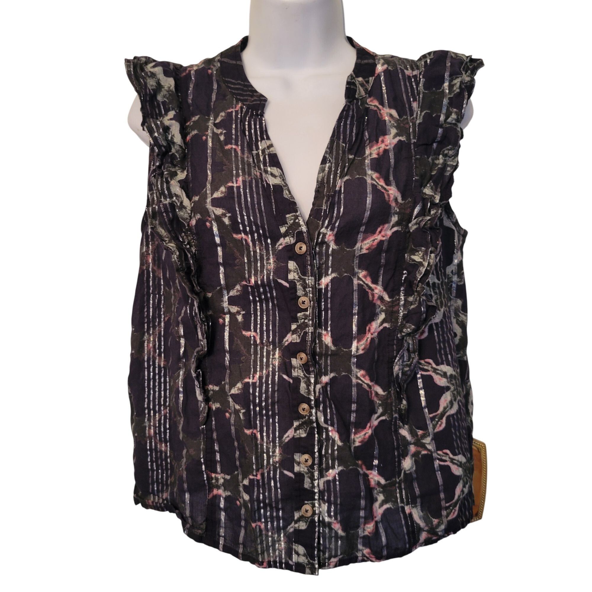Anthropologie Anthropologie Pilcro Sleeveless Button Up Blouse Ruffle S Sh Size S / US 4 / IT 40 - 1 Thumbnail