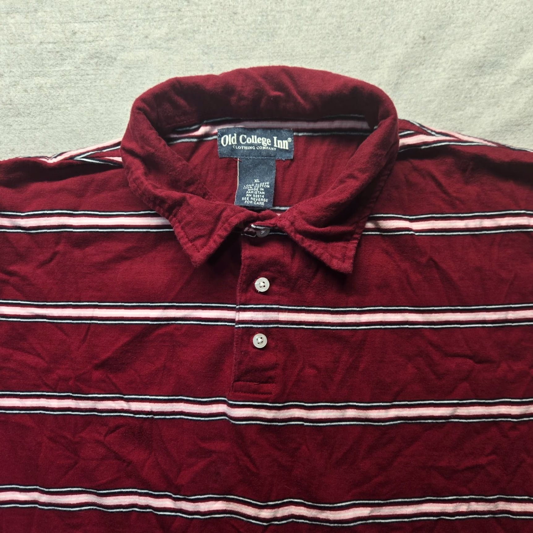 Vintage Old College Inn Polo Shirt - Striped Red Short Sleeve Shirt, Adult XL, 100% Cotton, Button, Spread Collar, Regular Fit, Casual Mens Shirt Size US XL / EU 56 / 4 - 2 Thumbnail