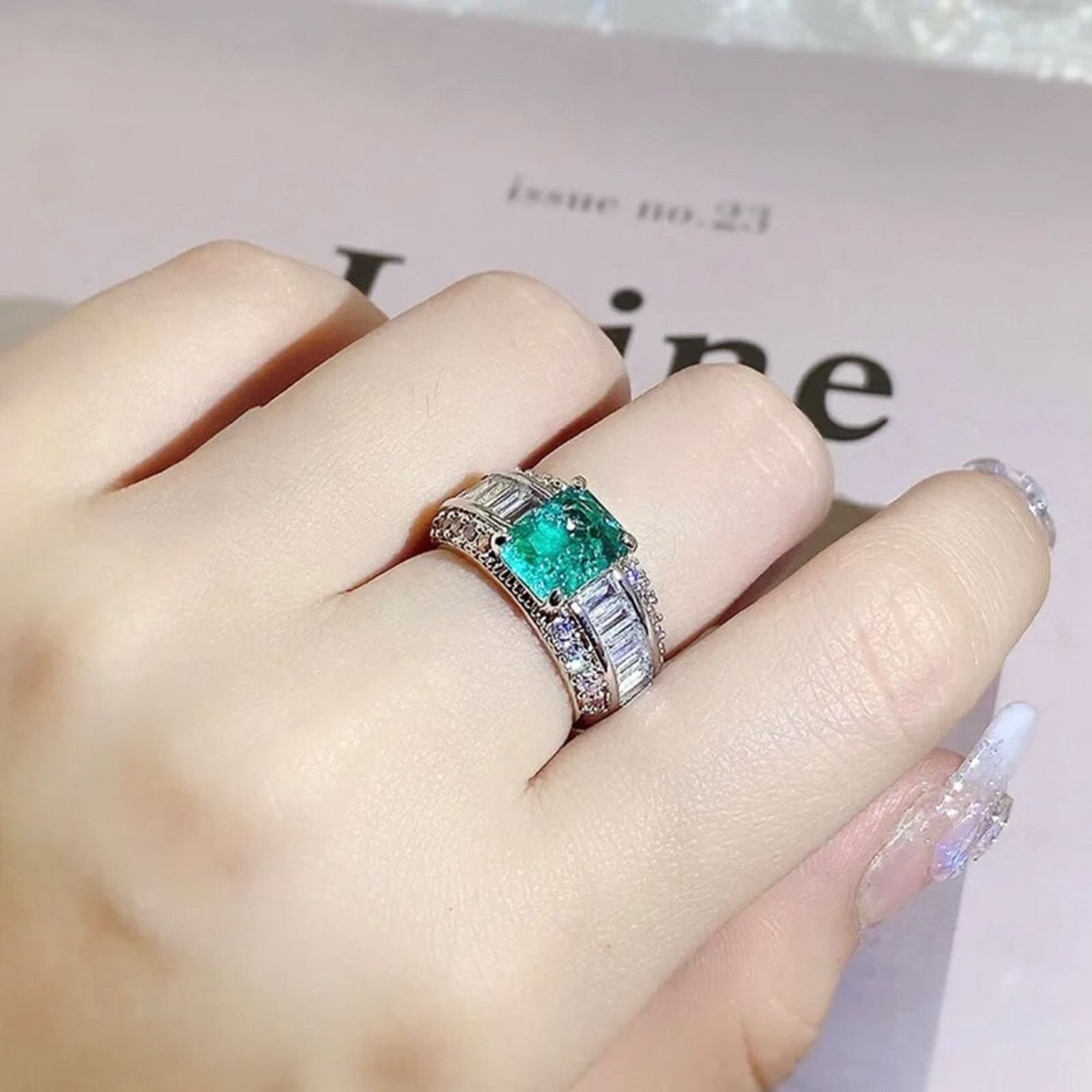 Jewelry Ladies elegant paraiba emerald stone 925 ring 8 NIB Size ONE SIZE - 4 Thumbnail