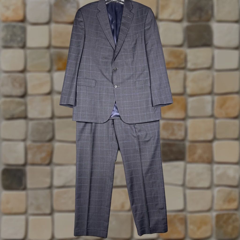 Jack Victor Jack Victor Loro Piana Suit Men 42R 37R Super 120s Wool Windowpane Luxor CT 2pc Size 42R - 1 Thumbnail